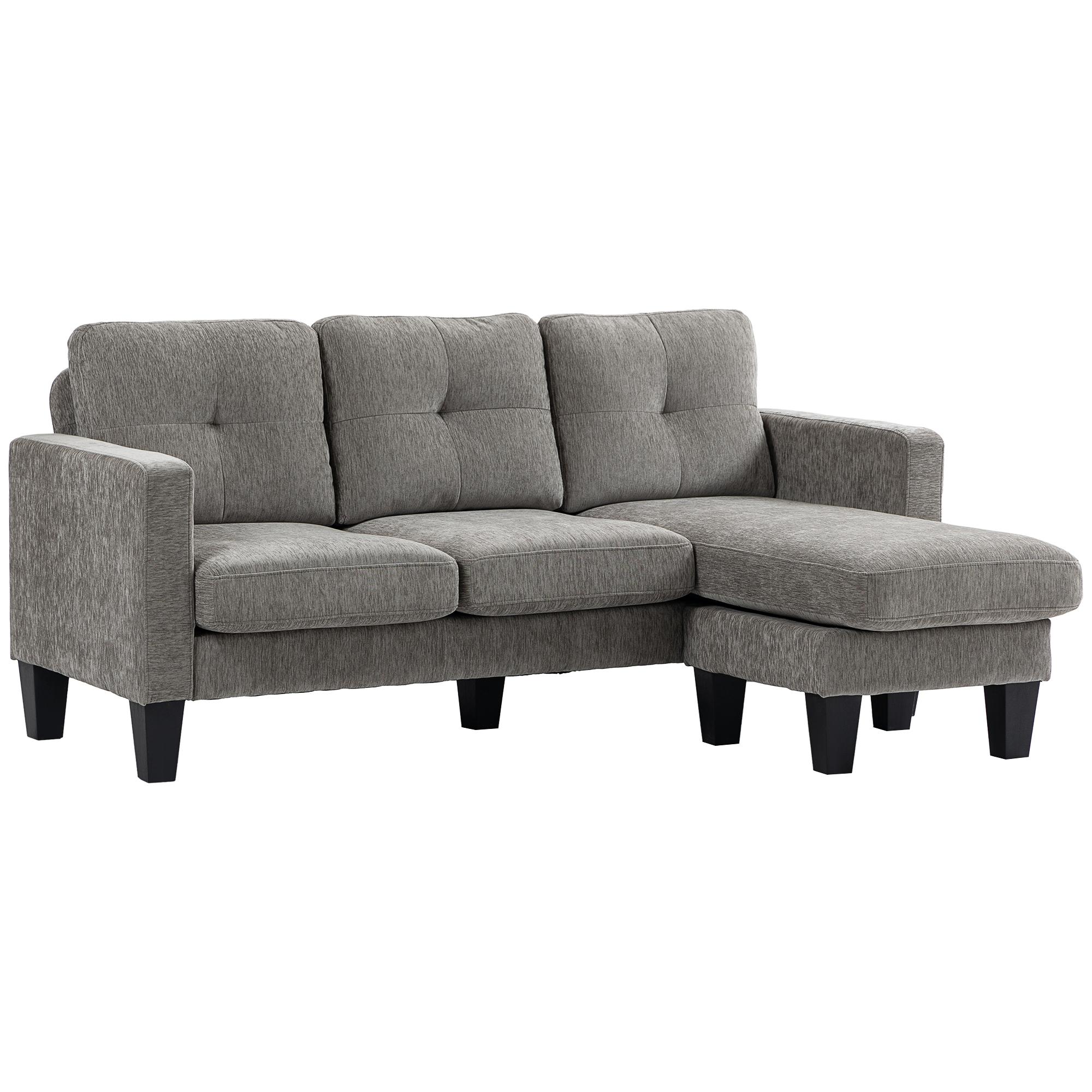 Sofá Chaise Longue Sofá em Forma de L Estofado em Poliéster Sofá de Canto Reversível 186x130x84 cm Marrom Acizentado