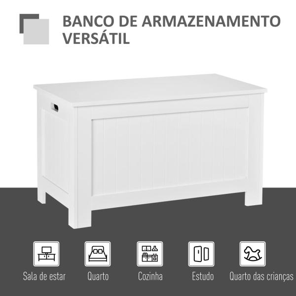 Baú de Armazenamento de Madeira Baú de Arrumação com Dobradiça de Segurança Carga Máxima 20 kg 81x40x46 cm Branco