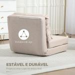 Sofá - Cama Individual Dobrável Estofado em Linho com Encosto Ajustável 5 Posições e 1 Almofada Bege