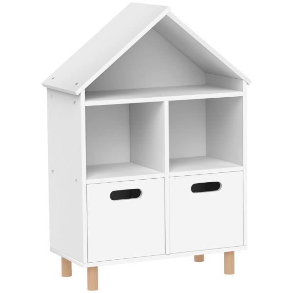 Estante para Livros Infantil de 3 Níveis em Forma de Casa com 3 Prateleiras e 2 Armários, para Crianças dos 3 aos 8 Anos, Branco