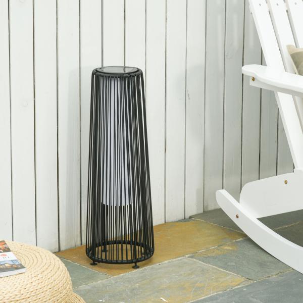 Candeeiro Solar de Vime de Energia Solar com LED 1,5 W Interruptor de Controle Automático de Luz Ø21,5x61cm Preto