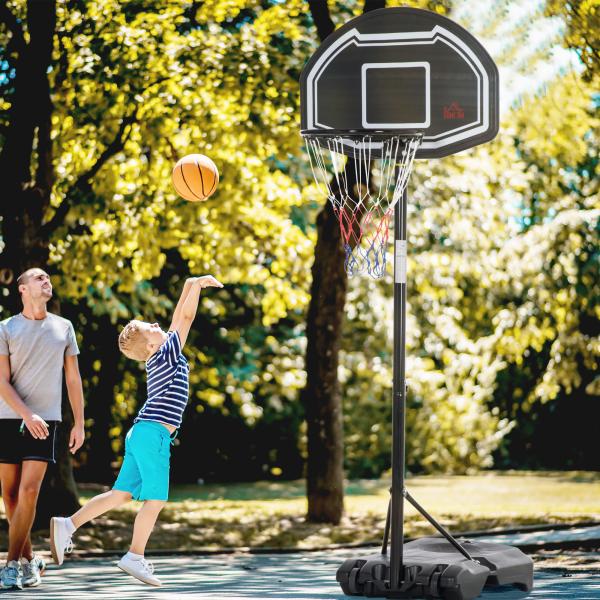Tabela de Basquetebol para Exterior Altura Ajustável 160 - 210 cm com Rodas e Base Preenchível 76x48x254 cm Preto