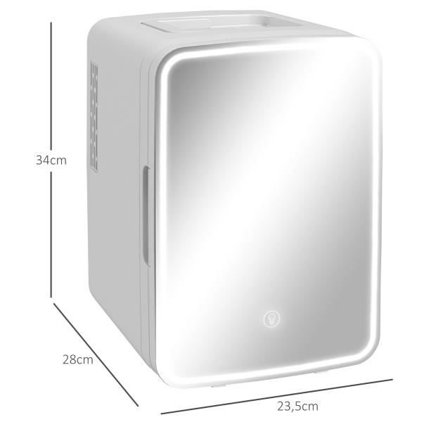 Mini Frigorífico para Cosméticos 10L 12V/240V para Arrefecer e Aquecer com Espelho de Luzes LED 23,5x28x34 cm Branco