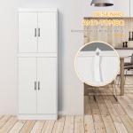 Armário de Cozinha Móvel Auxiliar de Cozinha com 4 Portas e 5 Prateleiras Estilo Moderno Anti - Tombo 60x36x168cm Branco