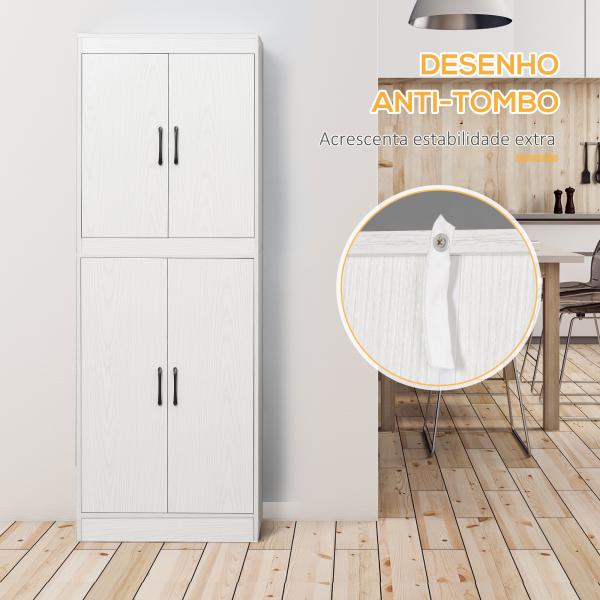 Armário de Cozinha Móvel Auxiliar de Cozinha com 4 Portas e 5 Prateleiras Estilo Moderno Anti - Tombo 60x36x168cm Branco