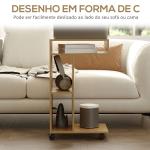 Mesa Auxiliar em Forma de C Mesa Auxiliar para Sofá com Rodas Compartimentos Abertos 40x30x69 cm Madeira