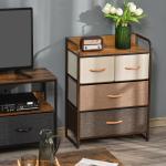 Cómoda de Tecido com 4 Cestos Removíveis e Dobráveis Base Elevada Móvel de Armazenamento 58x29x78,5 cm Multicor