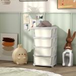 Organizador de Brinquedos com 4 Gavetas Torre de Arrumação para Crianças +3 Anos Cantos Arredondados e Pegas 37x37x76 cm Creme