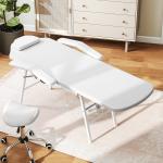Marquesa de Massagem Dobrável Portátil de 3 Secções com Encosto Ajustável Apoio de Cabeça e Braços 182x82x68 cm Branco