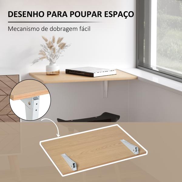 Mesa Dobrável de Parede Mesa Auxiliar Suspensa para Cozinha Sala de Jantar 60x40x20cm Madeira Natural