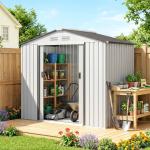 Abrigo de Jardim 213x130x185cm Abrigo de Jardim Metálico de Exterior com 2 Portas Deslizantes e 4 Janelas Branco e Cinza