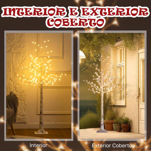 Árvore Cerejeira com 120 Luzes LED IP44 Banco Quente com Luz Ajustável em 3 Modos 21x21x150 cm Branco