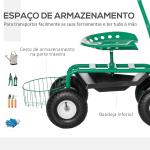 Banco de Jardim com Rodas Banco Giratório e Ajustável em Altura Bandeja para Ferramentas Cesta para Exterior Verde