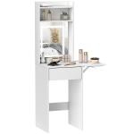 Tocador de Maquilhagem com Luzes LED de Cor Ajustável e Espelho Tocador com Lateral Rebatível Gaveta 45x45x152 cm Branco
