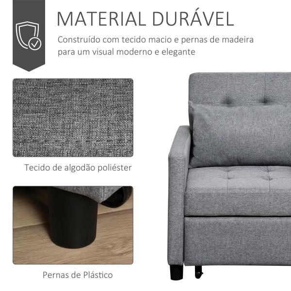 Sofá - cama Individual Poltrona com encosto reclinável Almofada removível Assento acolchoado e 4 rodas 69x82.5x84 cm Cinza
