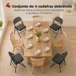 Conjunto de 4 Cadeiras Dobráveis com Encosto e Estrutura de Aço para Sala de Estar escritório Estúdio 45x46x78 cm Preto