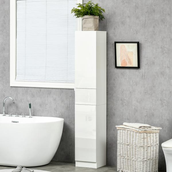 Coluna Casa de Banho com 1 Gaveta e 5 Prateleiras Coluna Casa de Banho de Estilo Moderno 30x28x170cm Branco