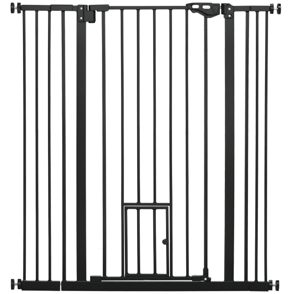 Barreira de Segurança para Cães com Porta Pequena Fechamento Automático e Sistema Duplo de Bloqueio 74 - 101x104,1 cm Preto