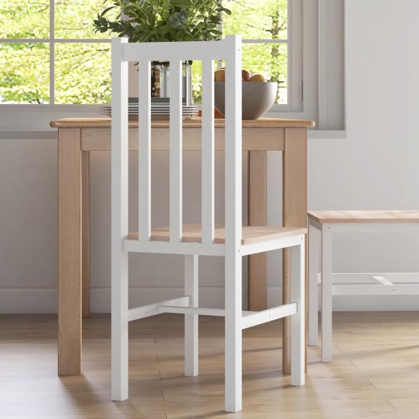 Conjunto de 2 Cadeiras de Sala de Jantar com Encosto de Ripas Estrutura de Madeira de Pinho 38,5x47,5x99 cm Branco