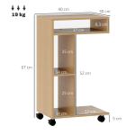 Mesa Auxiliar em Forma de C Mesa Auxiliar para Sofá com Rodas Compartimentos Abertos 40x30x69 cm Madeira