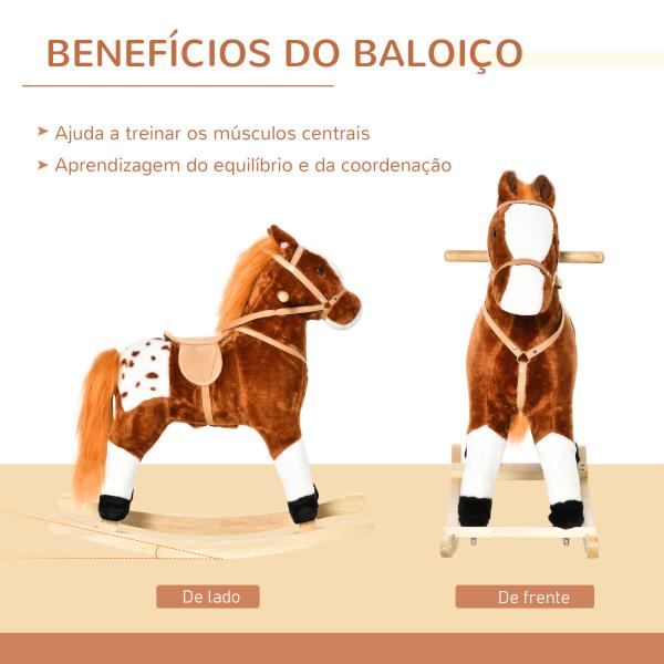 Cavalo Baloiço de Pelúcia para Crianças entre 3 - 6 Anos com Sons de Relincho 74x28x65 cm Marrom