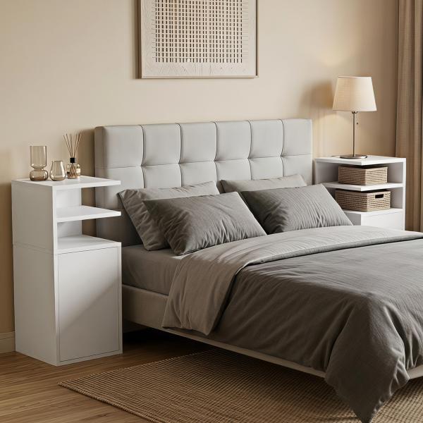 Conjunto de 2 Mesas de Cabeceira com Armário e Compartimentos Abertos, 25x30x60 cm, Branco