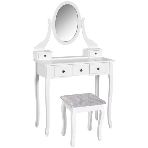 Toucador de Maquilhagem com Banco MDF e Madeira Maciça 80x40x140cm Branco