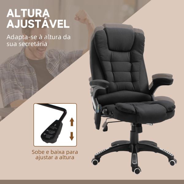 Cadeira para Secretaria c/ 6 Pontos de Massagem Reclinável até 130° com Aquecimento Preto