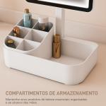 Espelho de Maquilhagem com Luz LED Espelho de Toucador Recarregável com 2 Modos de Iluminação Rotação de 180° 22x13,8x38 cm Branco