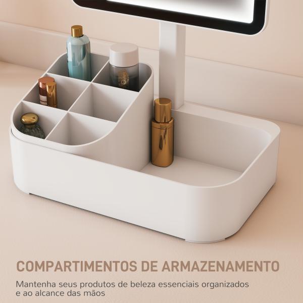Espelho de Maquilhagem com Luz LED Espelho de Toucador Recarregável com 2 Modos de Iluminação Rotação de 180° 22x13,8x38 cm Branco