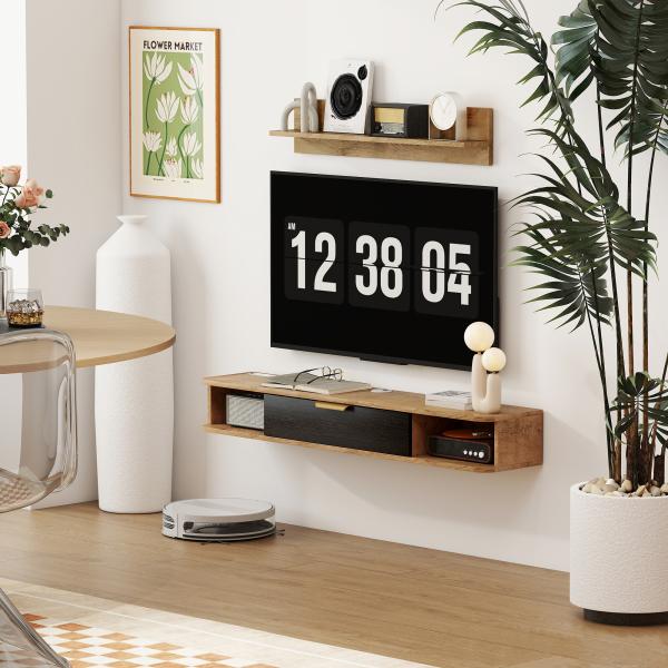 Móvel de TV Sala de Estar com Prateleira de Parede Armário Orifícios para Cabos para Televisão de Parede 120x24x16 cm Carvalho