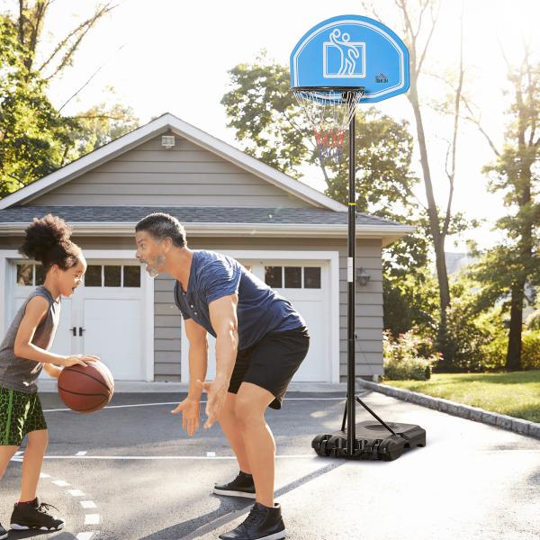 Tabela de Basquetebol com Altura Ajustável 160 - 210cm Rodas e Base Recarregável 76x70x197,5 - 254cm Preto e Azul