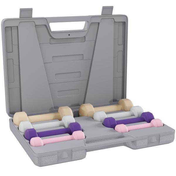 Conjunto de Halteres de 8 Peças 2x0,5 kg 2x1 kg 2x1,5 kg 2x2 kg Antiderrapantes com Mala de Transporte Multicoloridos