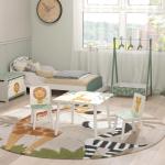 Mesa e Cadeiras para Crianças de 3 Peças Mesa Infantil com 2 Cadeiras em Madeira com Desenhos de Leões Verde