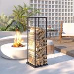 Suporte para Lenha Metálico para Lareira com Base Elevada Capacidade de 100 kg 33x33x110 cm Preto