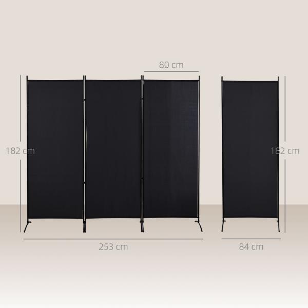 Biombo de 3 Paineis Separador de Ambientes Dobrável Biombo de Privacidade com 6 Pés de Metal 253x50x182 cm Preto
