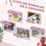 Casa de Bonecas com Móveis e Acessórios Casa de Bonecas de Madeira com Varanda e 2 Andares 60x26,6x60 cm Multicor