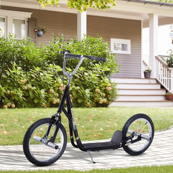 Trotinete para Crianças acima de 5 anos Scooter de 2 Rodas Grandes Insufláveis de 16 Polegadas com Freios e Guidão Ajustável em Altura 143x58x92 - 100cm Preto