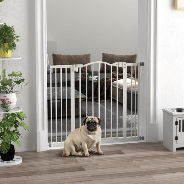 Barreira de Segurança para Cães com Largura Ajustável 74 - 100 cm e Extensões para Escadas e Portas Branco