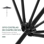 Chapéu de Sol com Luzes LED 268x205x248 cm Chapéu de Sol de Jardim Inclinável até 45° e Abertura a Manivela Cinza Escuro