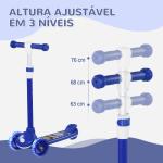 Trotinete para Crianças Trotinete com 3 Rodas LED Altura Ajustável Carga 25 kg 52x29x63 - 76 cm Azul