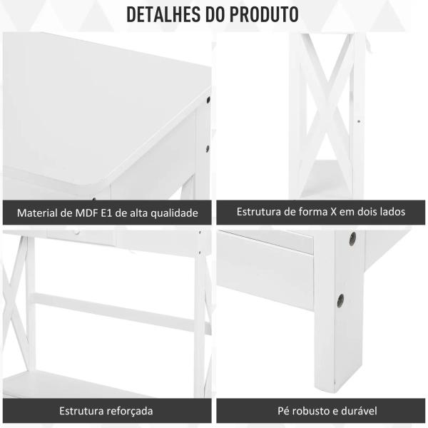 Mesa Consola Clássica com 1 Gaveta e 1 Prateleira de Armazenamento para a Entrada Mesa Auxiliar Sala de Estar Estilo Elegante 100x30x81cm Branco