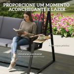 Baloiço de Jardim de 3 Lugares com Teto Ajustável UPF50+ 2 Bandejas Almofadas e Estrutura em Metal 222x131x175 cm Cinza