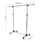 Charriot com Altura Ajustável Cabideiro com Rodas para Roupas Aço Inoxidável 86 - 160x45x95 - 170cm Prata e Preto
