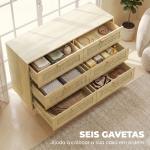 Cómoda para Quarto com 6 Gavetas e Frontal de Vime Pés de Madeira Estilo Bohemio 110x40x75 cm Madeira
