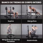 Banco de Pesos Multifuncional Dobrável com Suporte para Barras Ajustável e Estação de Dips 98 - 122x140x73 cm Preto