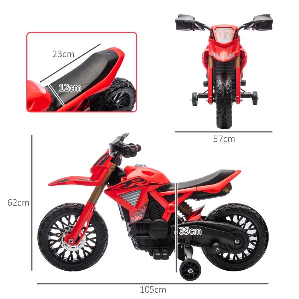 Mota Elétrica para Crianças Moto a Bateria para Crianças 6V com Rodas de Treino e Buzina 105x57x62 cm Vermelha