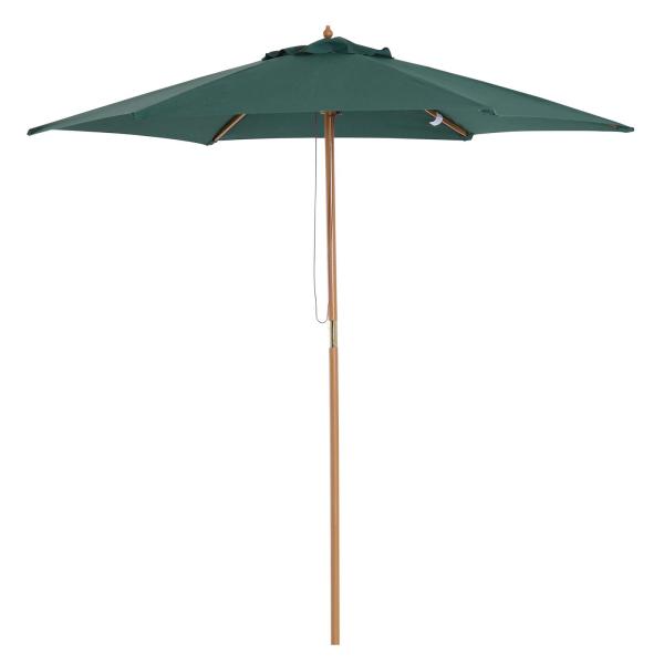 Chapéu de Sol Ø250x230cm Chapéu de Sol com Mastro de Madeira com 6 Hastes Sistema de Polia com Fixação para Jardim Pátio Terraço Verde