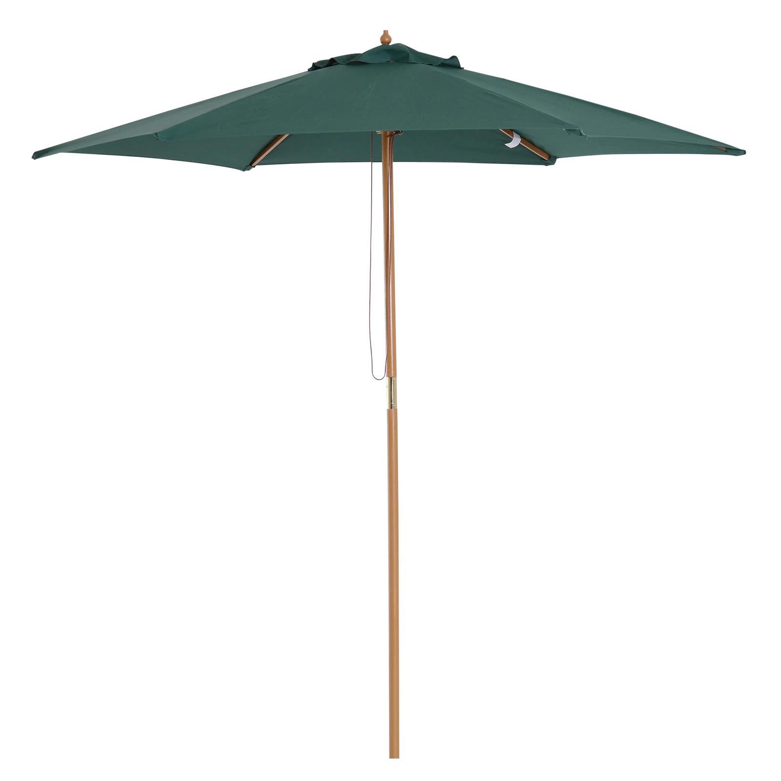 Chapéu de Sol Ø250x230cm Chapéu de Sol com Mastro de Madeira com 6 Hastes Sistema de Polia com Fixação para Jardim Pátio Terraço Verde