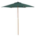 Chapéu de Sol Ø250x230cm Chapéu de Sol com Mastro de Madeira com 6 Hastes Sistema de Polia com Fixação para Jardim Pátio Terraço Verde